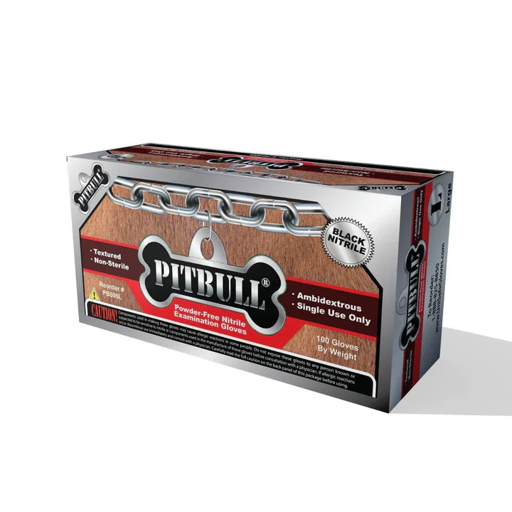 PitBull Powder Free Black Nitrile Exam Gloves, Case