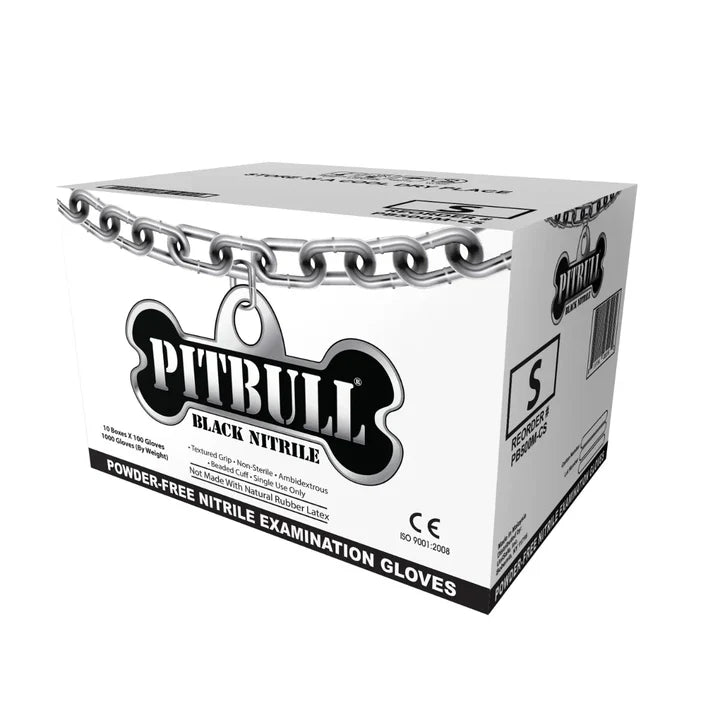 PitBull Powder Free Black Nitrile Exam Gloves, Case